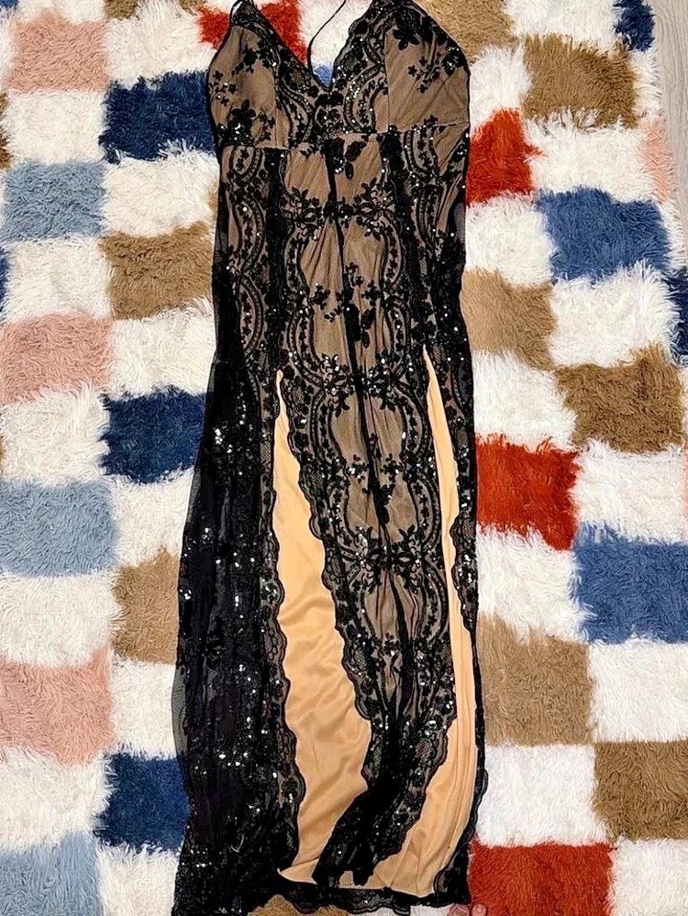 Floral Sheer Maxi Dress in Black & Brown Like New